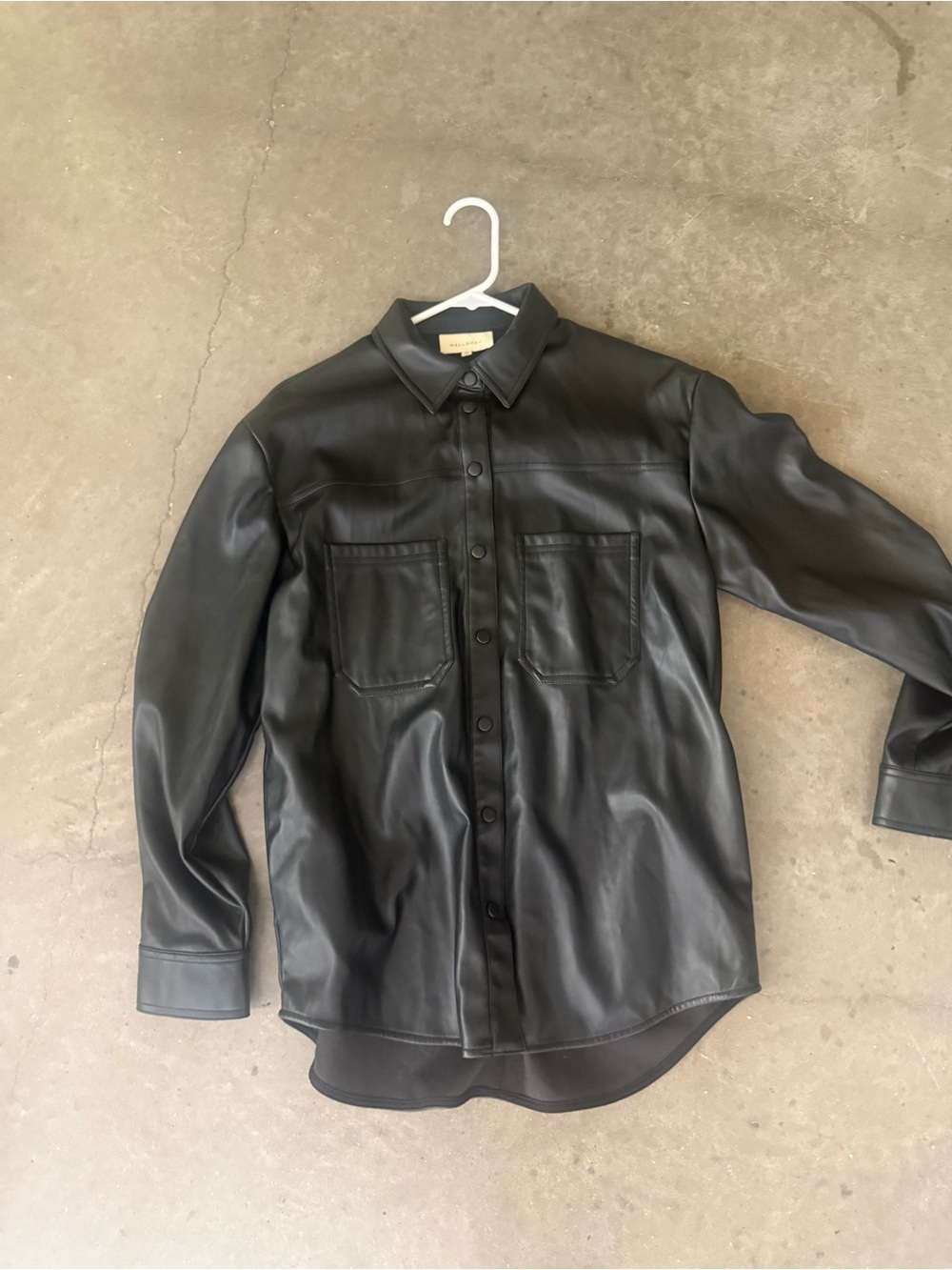 MELLODAY Black Faux Leather Shirt Jacket